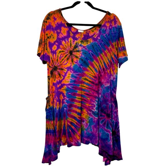 THE COLLECTION ROYAL Asymmetrical Tie-Dye Tunic Top/Dress Size: L-XL Boho - Picture 1 of 6